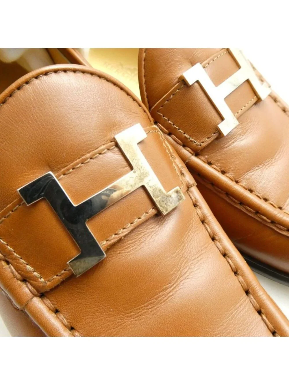 Hermes Constance Loafers 35.5 Leather Shoes Camel